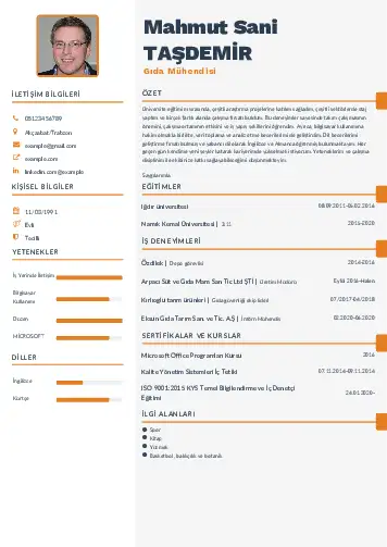 Gıda Mühendisi CV Örnekleri cv indir